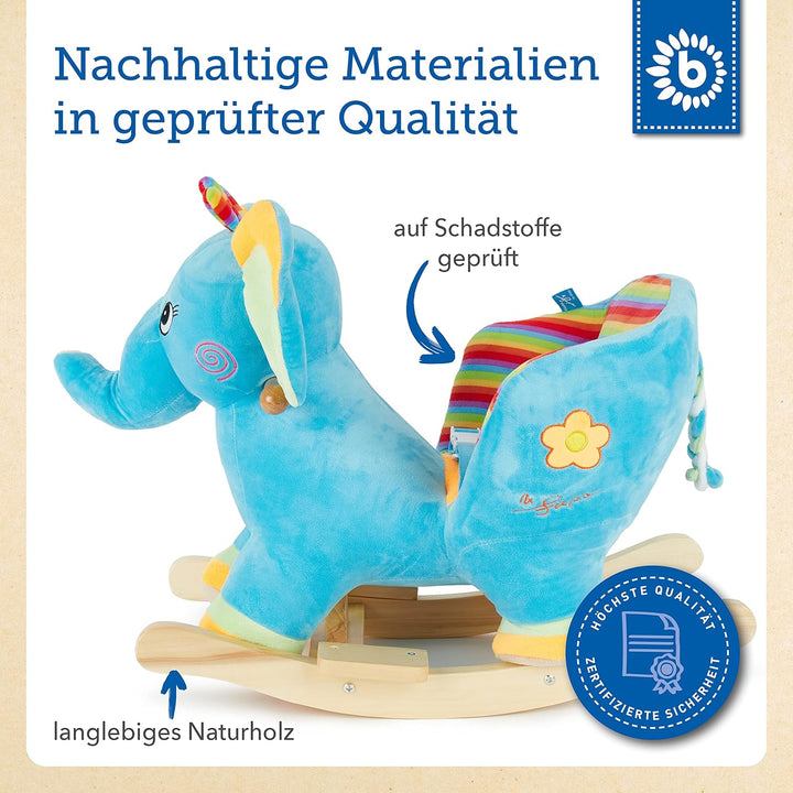 Bieco Plüsch Schaukeltier Elefant | Kinder Schaukelstuhl mit Sicherheitsgurt | Baby Schaukel | Schau