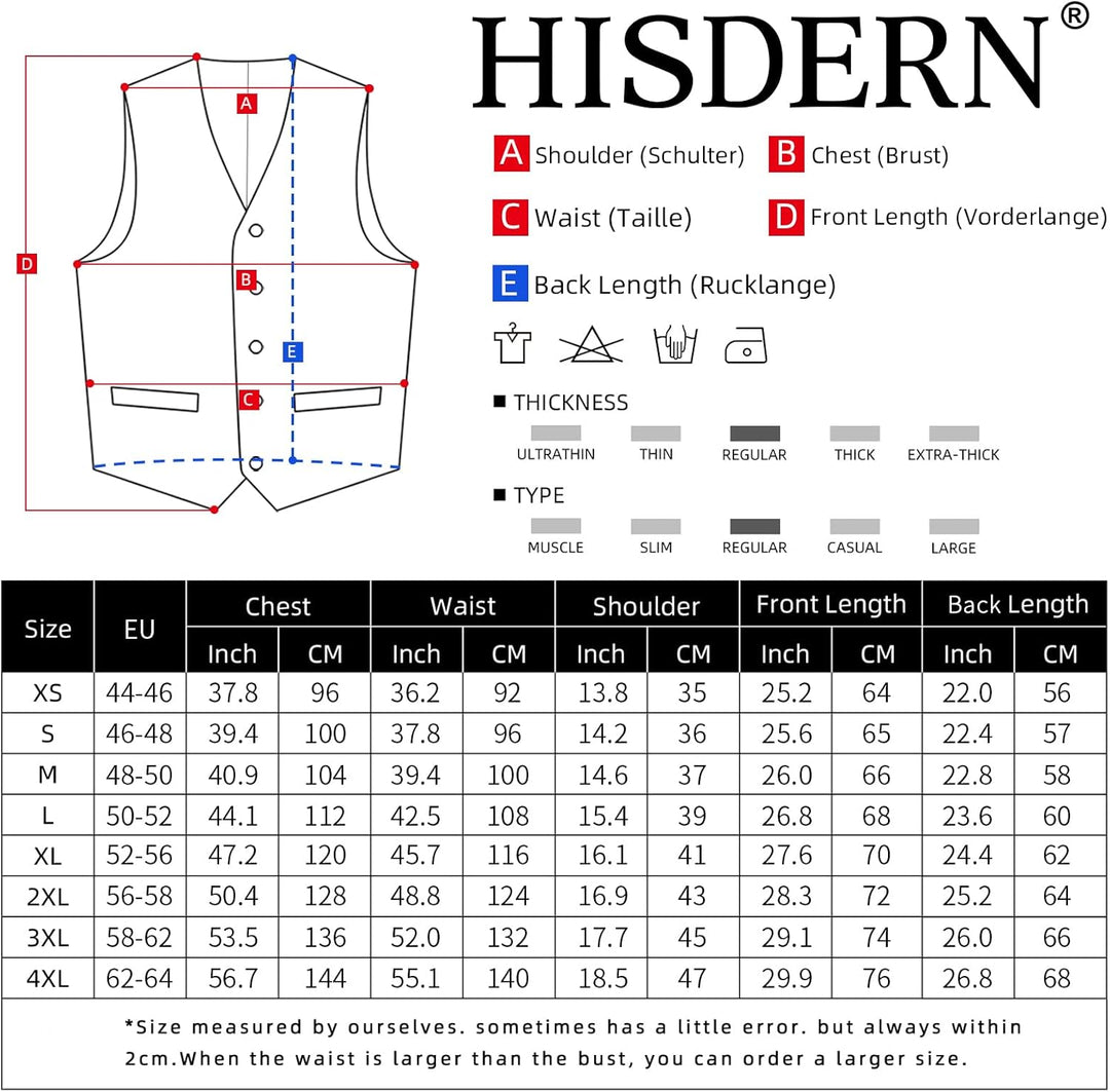 HISDERN Anzugweste für Herren Elegant Hochzeit Weste Klassische Einfarbig Casual Businessweste Forme