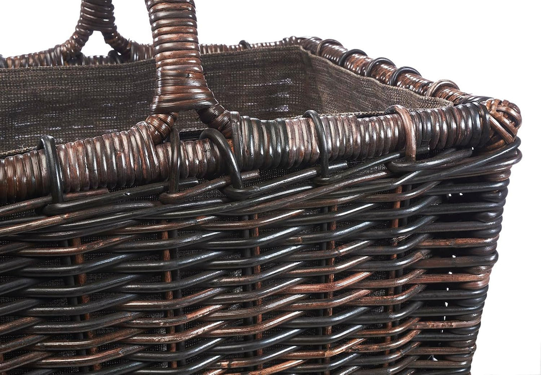 Kobolo Kaminholzkorb Holztrage Holzkorb für Kaminholz -Rattan- mit abnehmbaren dunklem Stoff 50x46x3