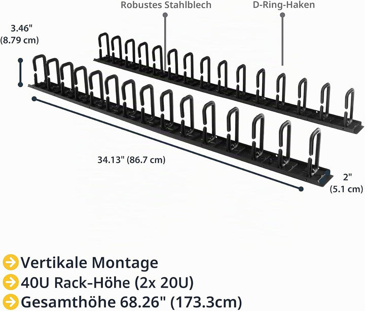 StarTech.com Vertikales Server-Rack-Kabelmanagement - 40U Ringe für Vertikales Kabelmanagement - Kab