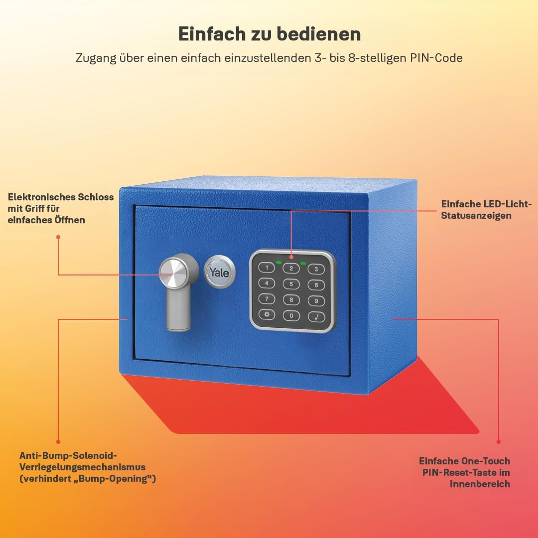 Yale Elektronischer Tresor - YSV/170/DB2/B - Mini - Blau - Standardsicherheit Blue Mini New Version