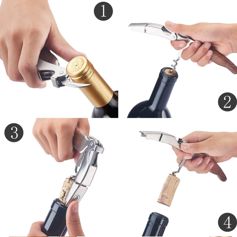 LAGUIOLE - Sommelier Doppelhebel - Edelstahl - Holzgriff - Holzpräsentationshalter - Messer mit Kork