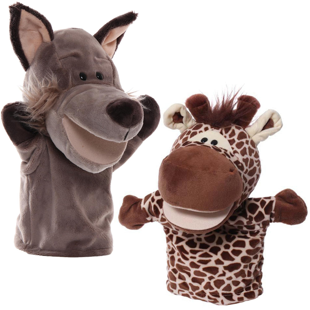 Handpuppen Tiere Wolf & Hirsch für Kinder Erwachsene, Plüschtiere Mund Kann Sich öFfnen, 2Pcs Hand P