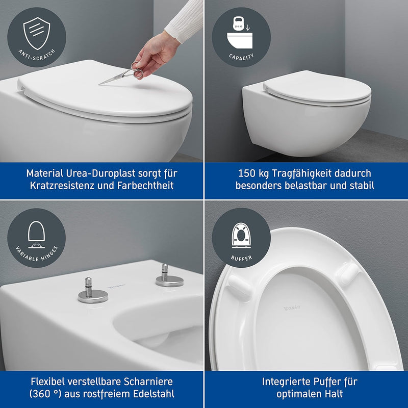 Duravit Universal Toilettendeckel mit Absenkautomatik & Universal Duschkopf Bundle mit Duschkopf, Ch