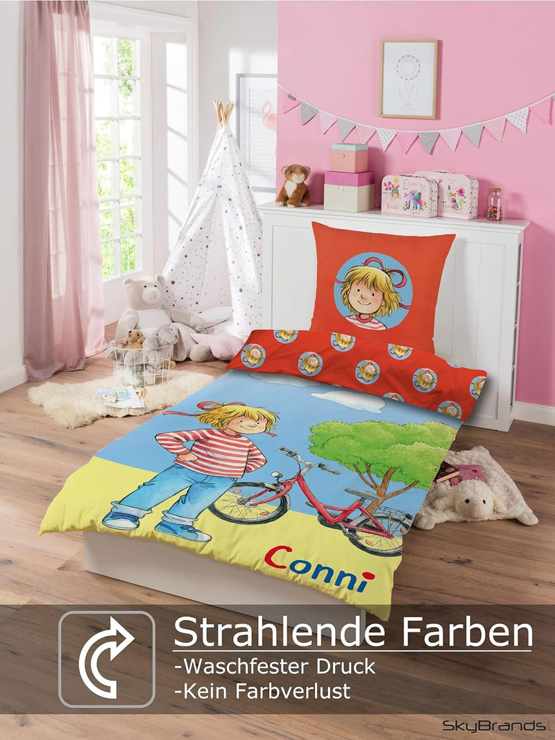 Conni Bettwäsche 135x200 80x80 Kissen-Bezug [Wendemotiv] 100% Baumwolle Bettbezug mit Reissverschlus