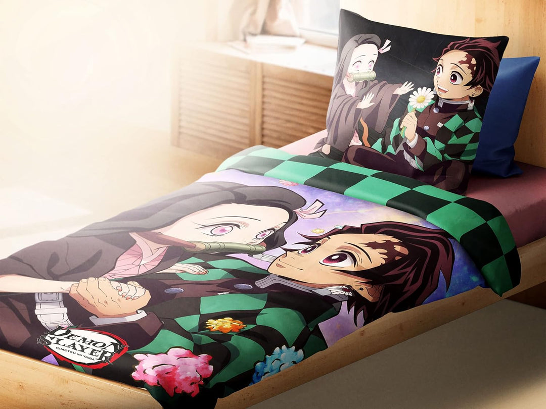Elbenwald Anime Bettwäsche Demon Slayer mit Nezuko & Tanjiro Motiv mit Reissverschluss für Herren Da