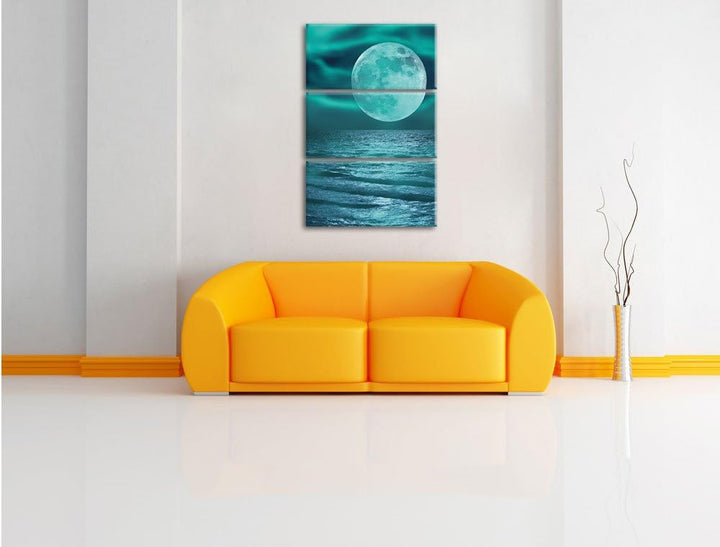 Pixxprint ruhiges Meer mit Vollmond 3-Teiler Leinwandbild 120x80 Bild auf Leinwand