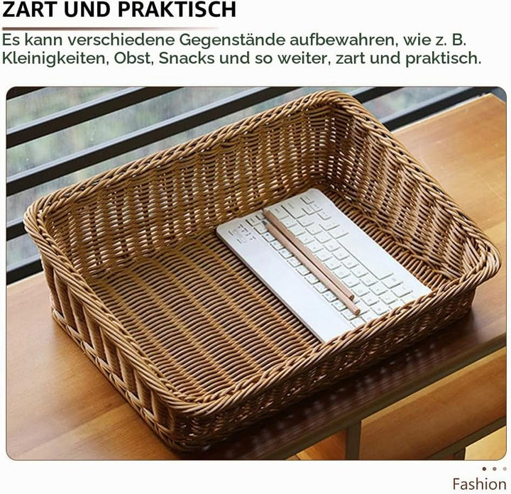 BESTonZON Geflochtener Aufbewahrungskorb Eckig Aufbewahrungskiste Lebensmittel Servierkorb Obstkorb