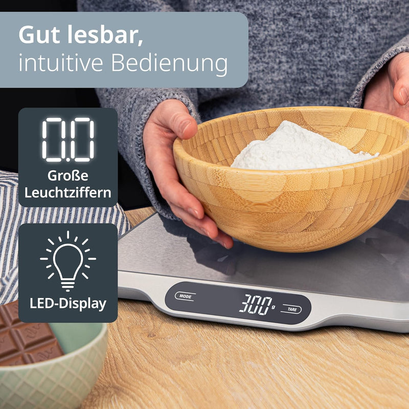 ADE Extra grosse Küchenwaage digital bis 15 kg | Wiegefläche 26x31 cm | Paketwaage