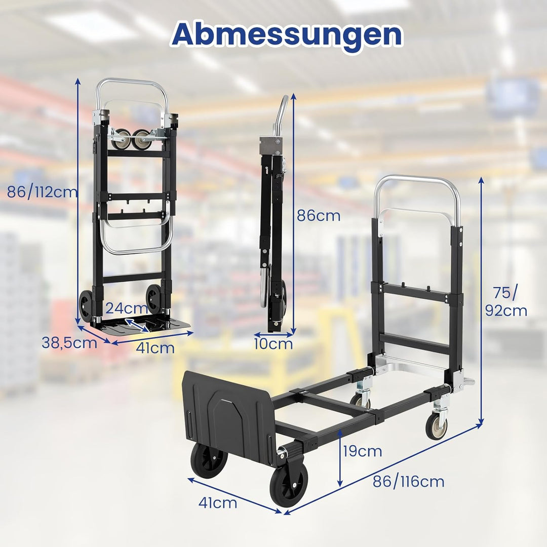 COSTWAY 2-in-1 Transportwagen Sackkarre klappbar, Handwagen mit Teleskopgriff &amp; Verstellbarer Länge,