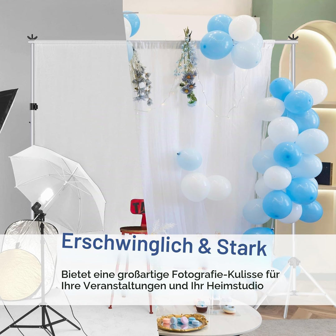 EMART Foto Hintergrund Ständer Silber, 2x3m Verstellbarer Hintergrundsystem mit 8 Hintergrundklemmen