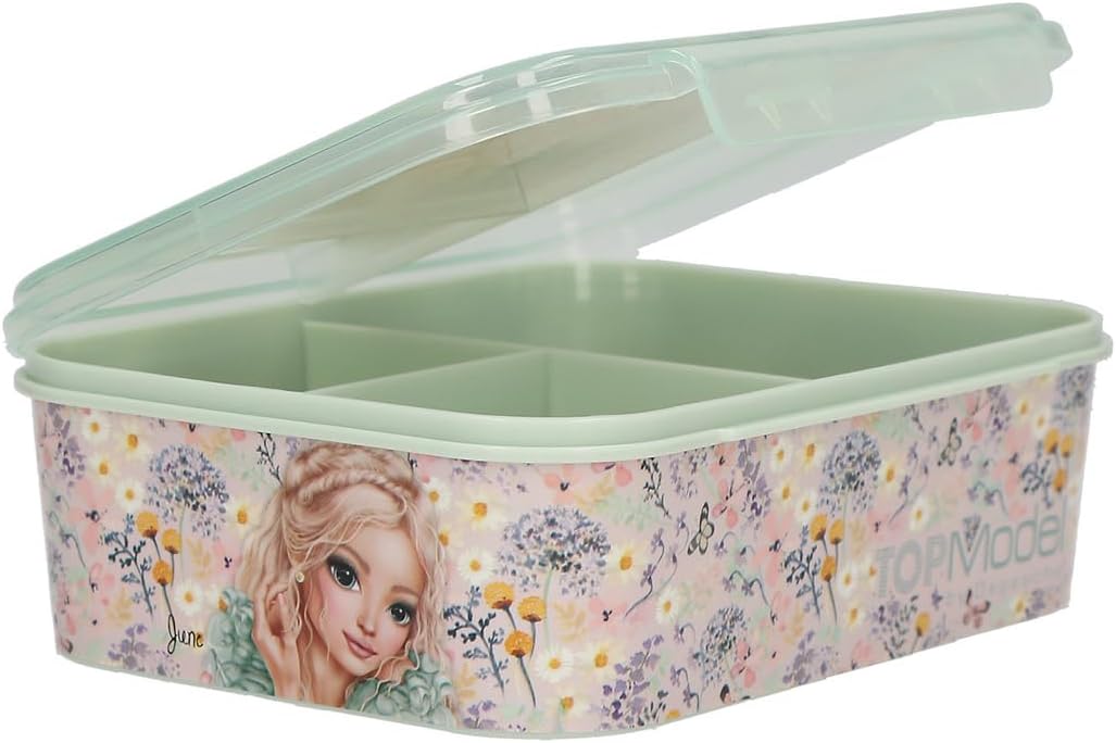 Depesche 13410 TOPModel Summer Feeling - Brotdose in Grün und Rosa, mit Model Motiv und Blumen Muste
