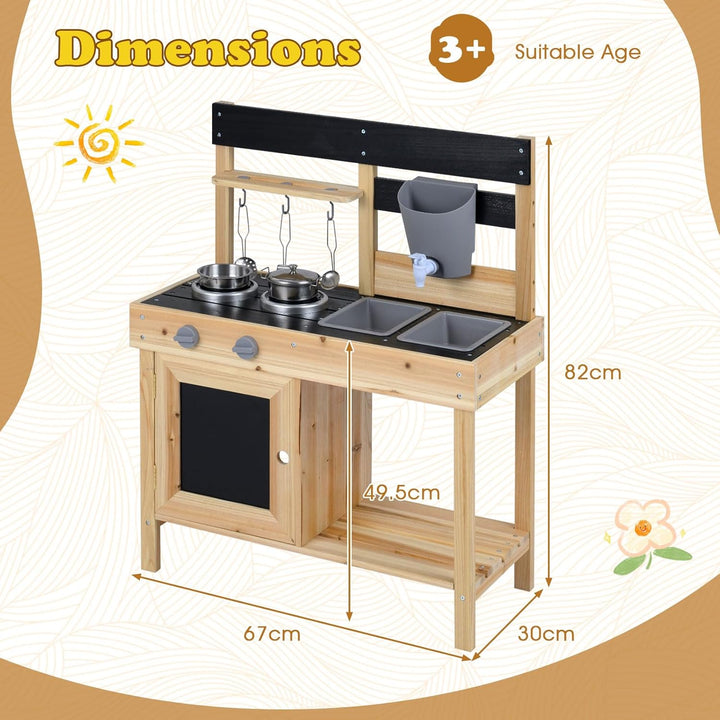COSTWAY Matschküche Kinder Outdoor, Spielküche Holz mit Wassertank, Herd, Kreidetafel & Spüle, Outdo
