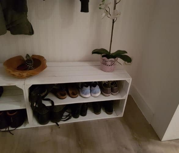 XXL weisse Shabby Chic Holzkiste für Schuhregale (2er Set)
