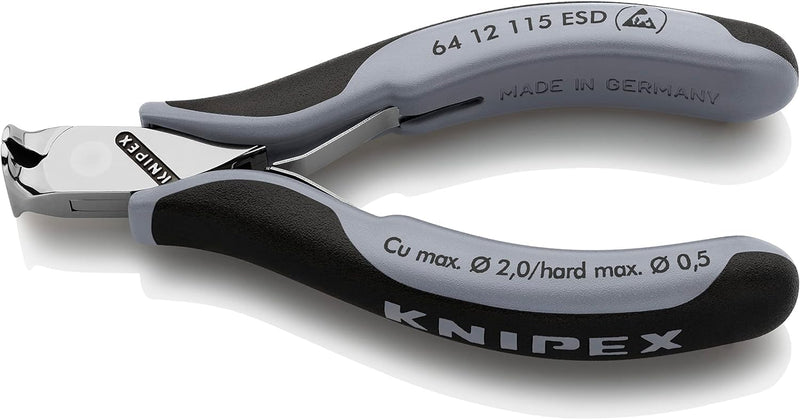 Knipex Elektronik-Vornschneider ESD mit Mehrkomponenten-Hüllen 115 mm 64 12 115 ESD ohne Facette 115