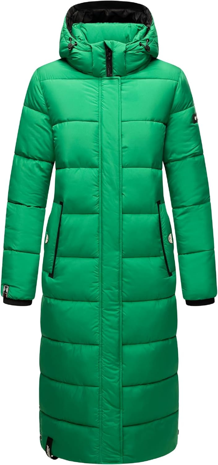 Navahoo Damen Wintermantel Warmer Steppmantel lang mit Abnehmbarer Kapuze Isalie XS-XXL L Smaragd Gr