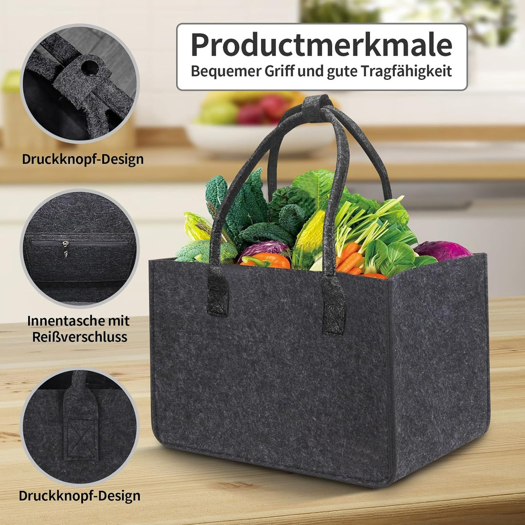 Leerweii 2 Stück 30L Filztasche Einkaufstasche, 40x27x27 cm Filztaschen Shopper mit Innentasche Eink