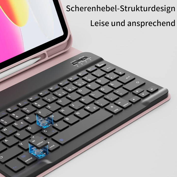Hülle mit Tastatur für iPad A16 11 Generation 2025/10 Generation 2022 (11/10.9 Zoll), QWERTZ Layout,