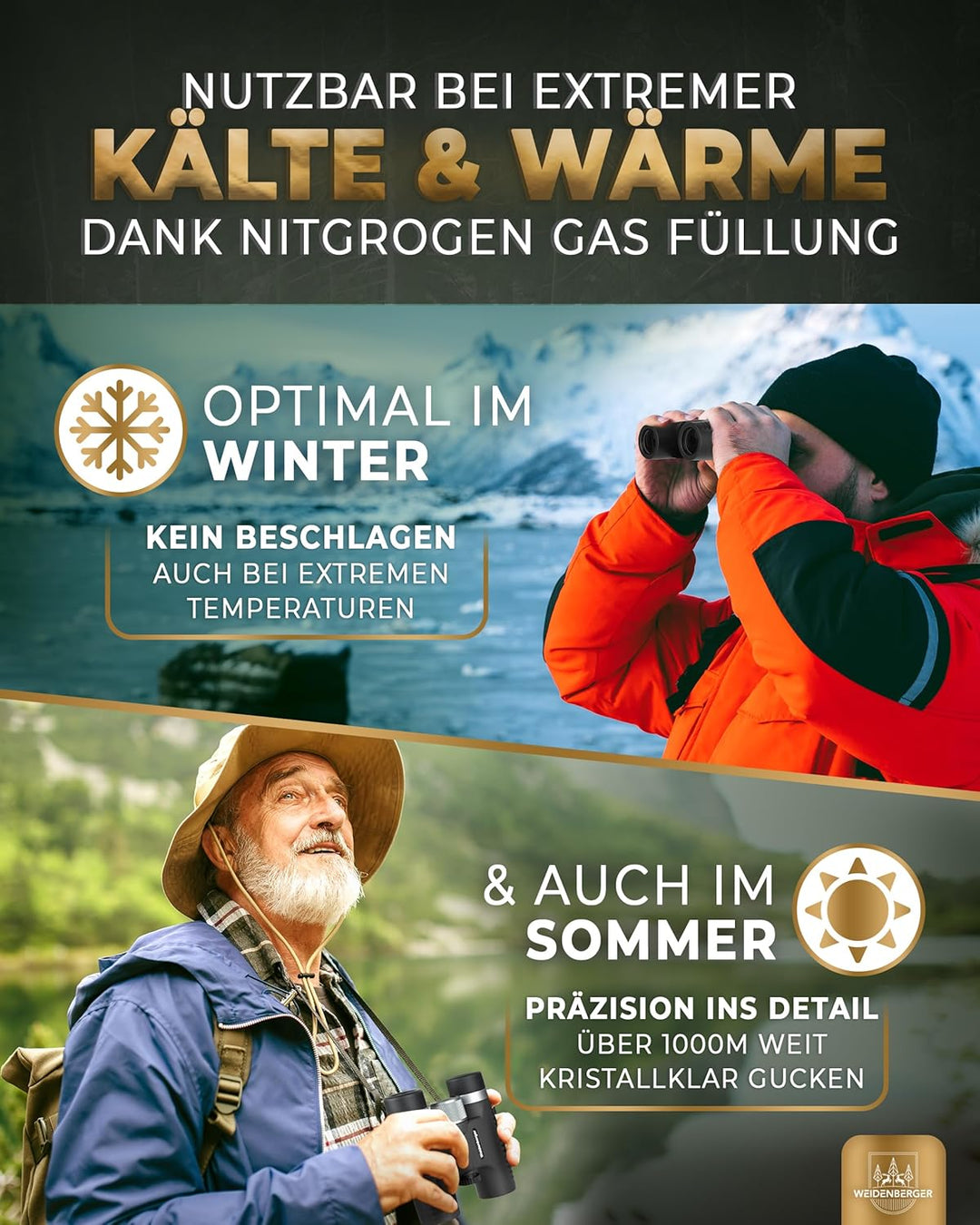 Weidenberger Fernglas 10x26, [TESTSIEGER] Magnesium Fernglas mit Nitrogenfüllung und wasserdicht, Fe