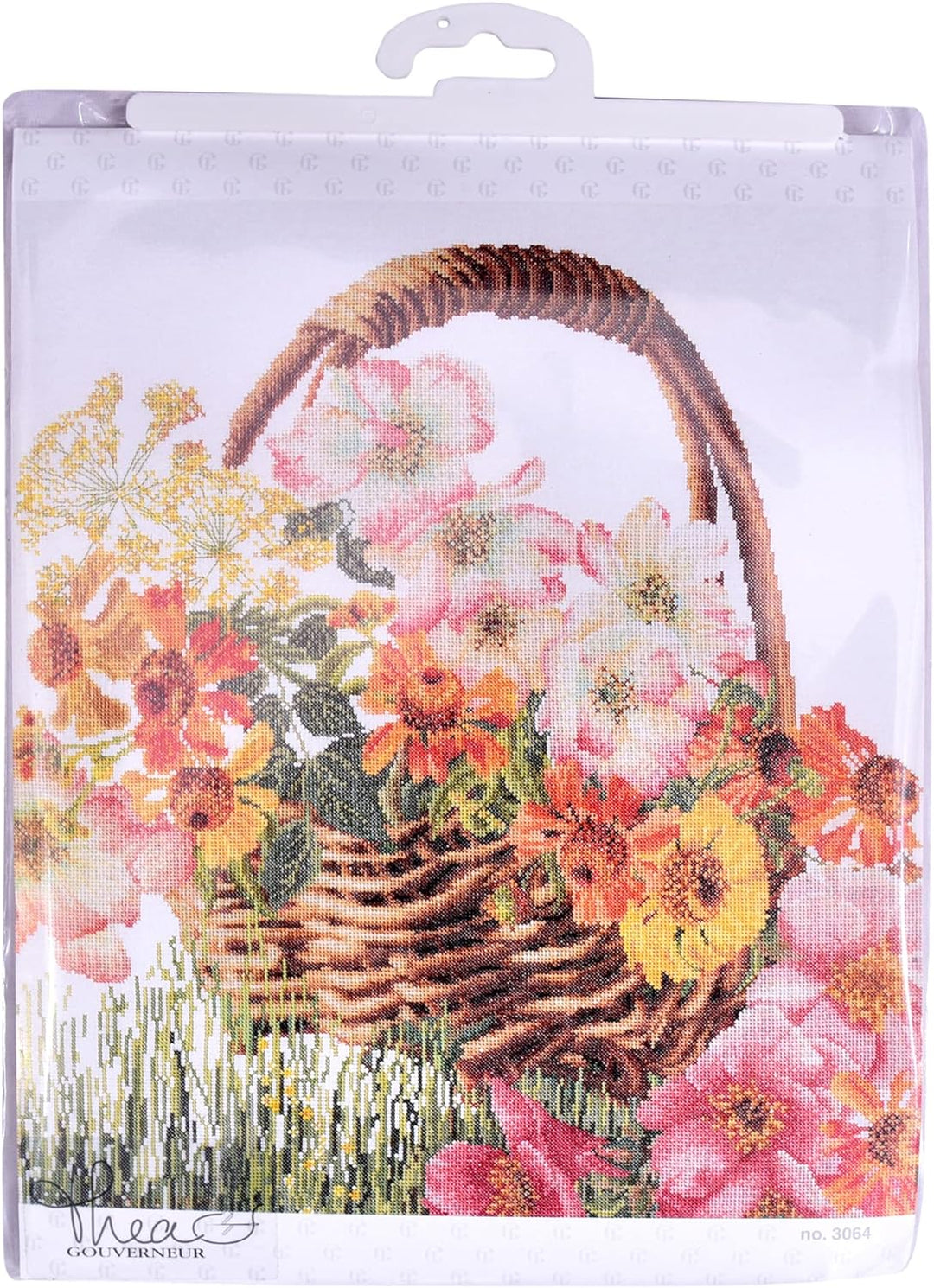 Thea Gouverneur - Kreuzstich-Set - Blumenkörbchen - Leinen - 36 Count - Für Erwachsene - 3064, Blume