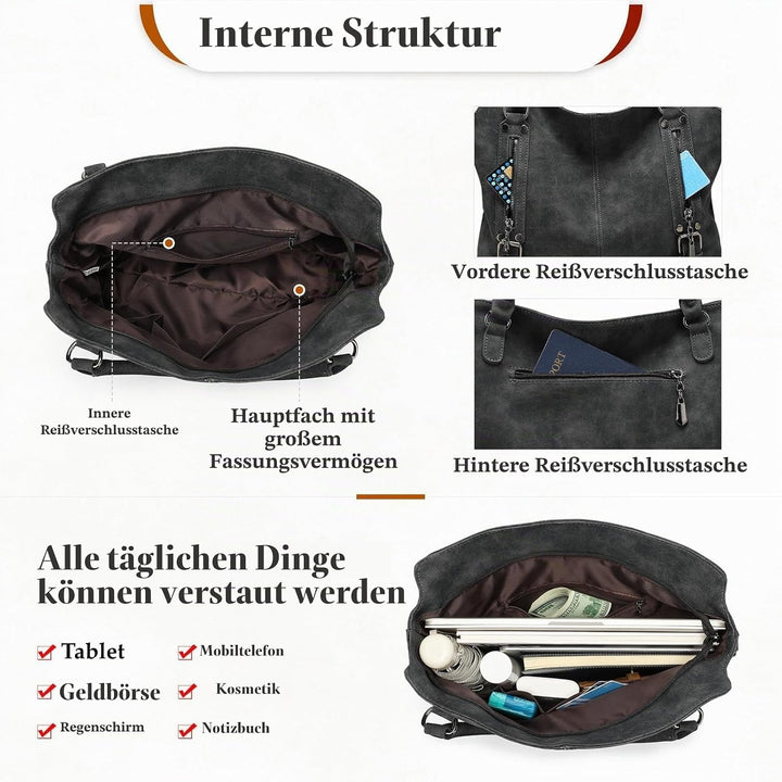VINBAGGE Damen Handtasche PU Leder Henkeltasche Shopper Tasche Vintage Weiches Umhängetasche Schulte