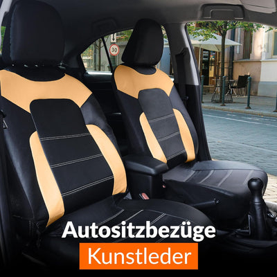 Upgrade4cars Auto-Sitzbezüge Vordersitze Beige Schwarz | Kunst-Leder Schonbezüge Set Universal | Aut