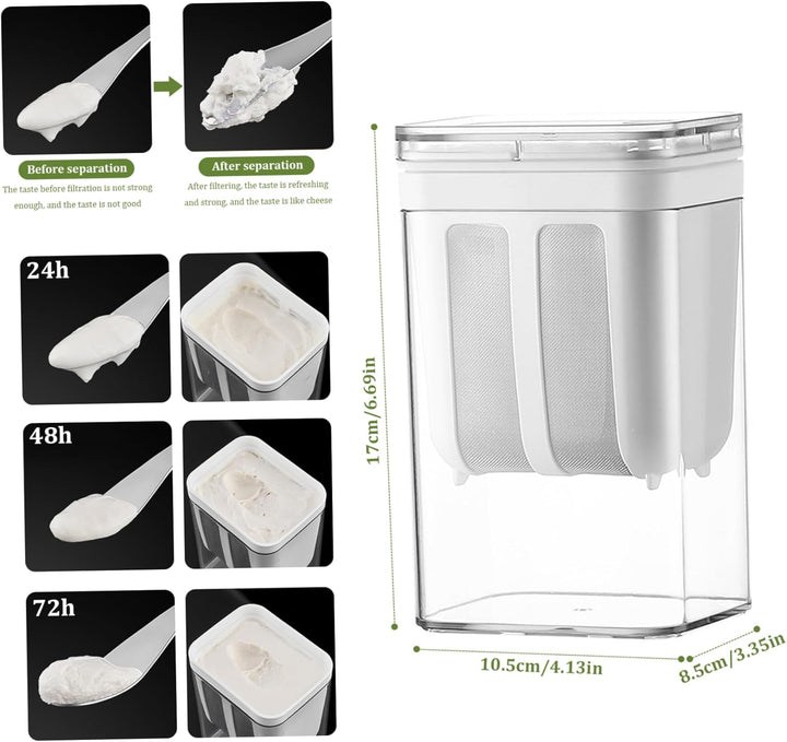 Joghurtsieb, 1,1l griechischer Joghurtsieb mit einem feinen Netzbeutel und Deckelleckfisch, BPA-frei