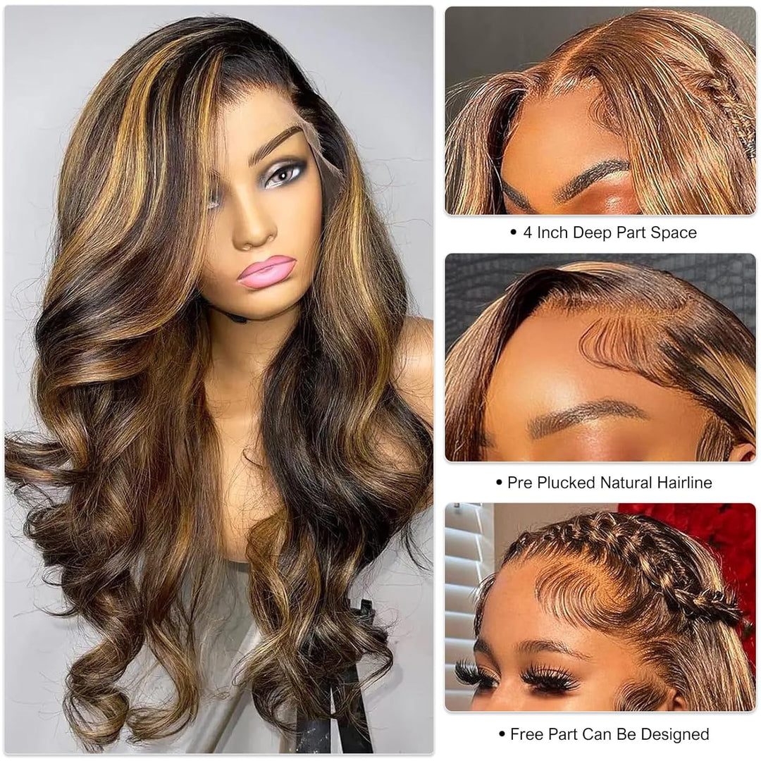Highlight 2/27, 13 x 4 Spitzenfront, Echthaar, Echthaar, brasilianisches Haar, 150 % Dichte, Highlig