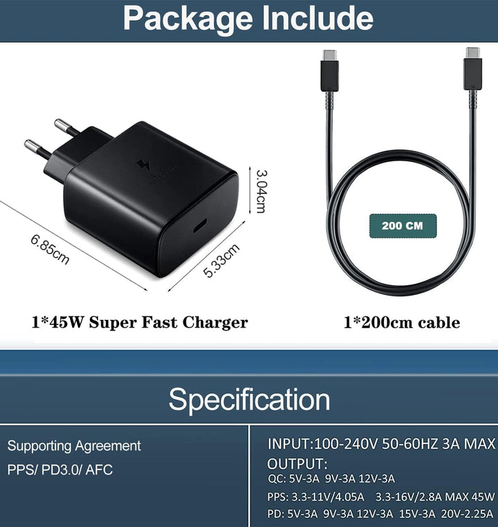 Schnellladegerät 45 w USB C Ladegerät kompatibe mit Samsung Galaxy S24 S23 S22+ S22 Ultra S21 Ultra