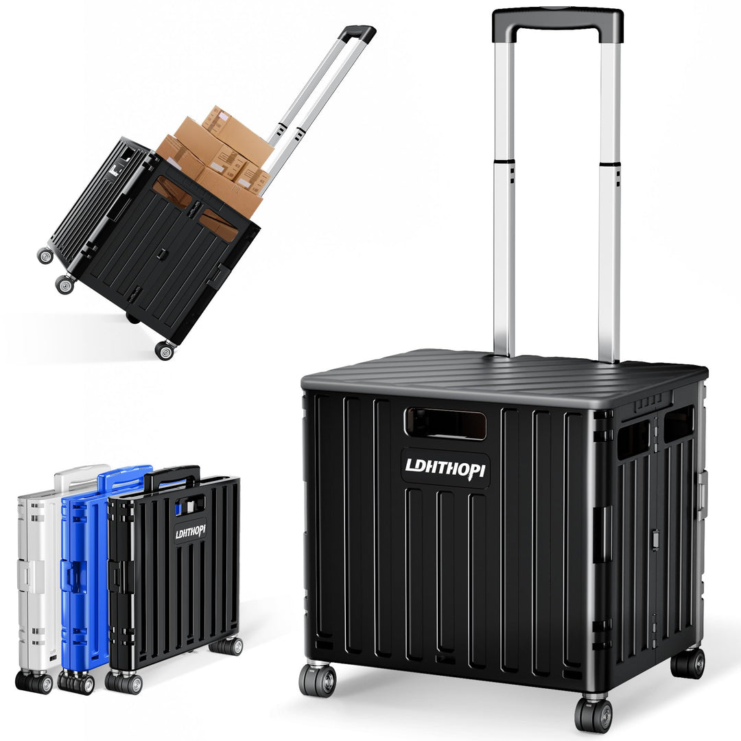 LDHTHOPI Einkaufstrolley klappbar 65L,MAX 50KG Trolley mit Teleskopgriff,4 Zerlegbaren Drehbaren Räd