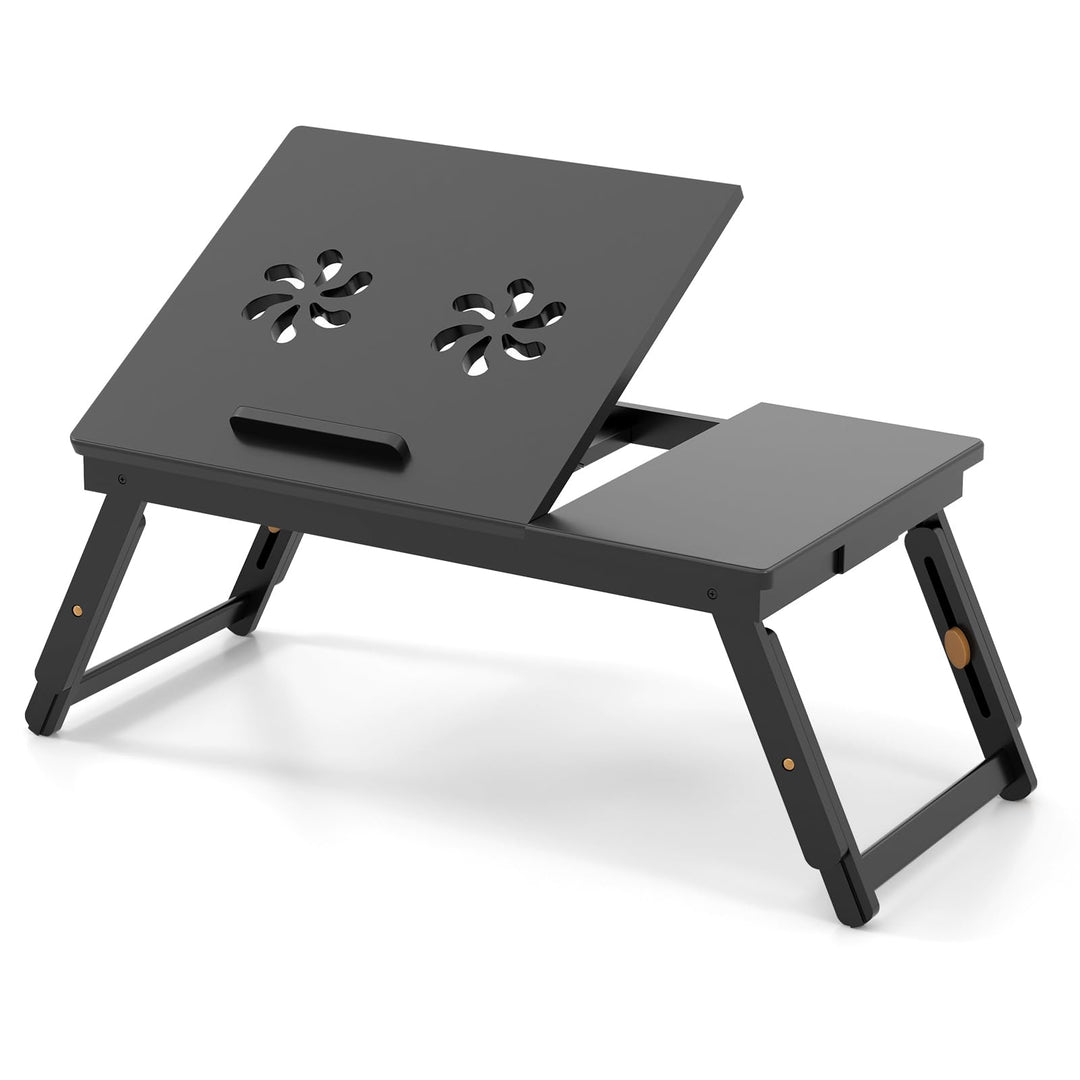 GIANTEX Laptoptisch fürs Bett, Bambus-Serviertablett mit 4-stufiger neigbarer Schreibtischplatte und