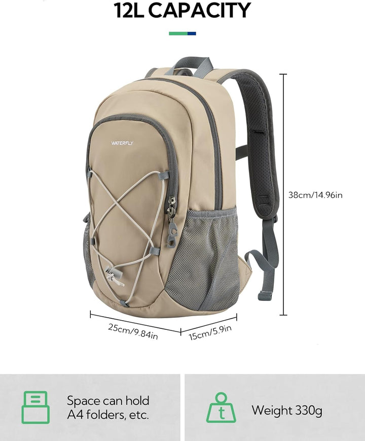 WATERFLY Rucksack Klein Wanderrucksack 12L: Leicht Tagesrucksack Mini Sport Backpack Outdoor Daypack