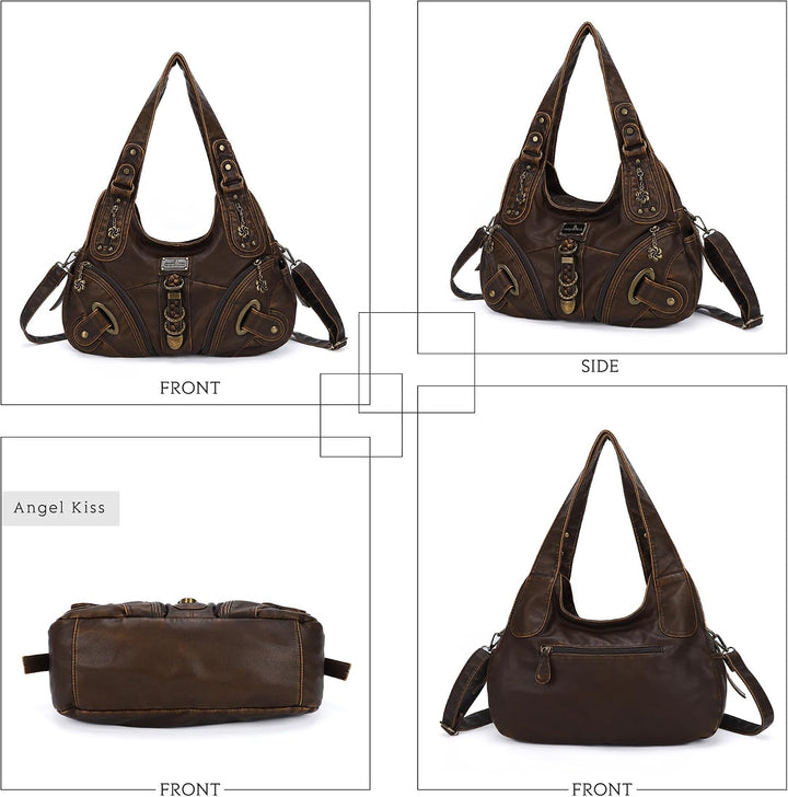 Angel Kiss Damen Schultertasche Hobo Tasche Umhängetaschen Schlusstaschen Henkeltaschen weiches PU L