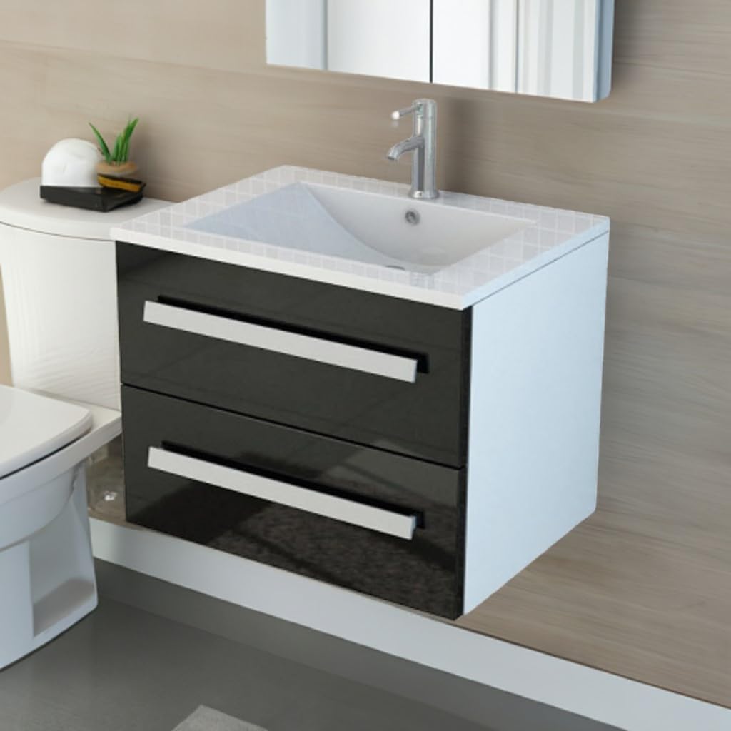 Jet-line Badset Arosa II Waschbecken Waschtisch Badmöbel Soft Close Hochglanz Schwarz, Weiss oder Gr