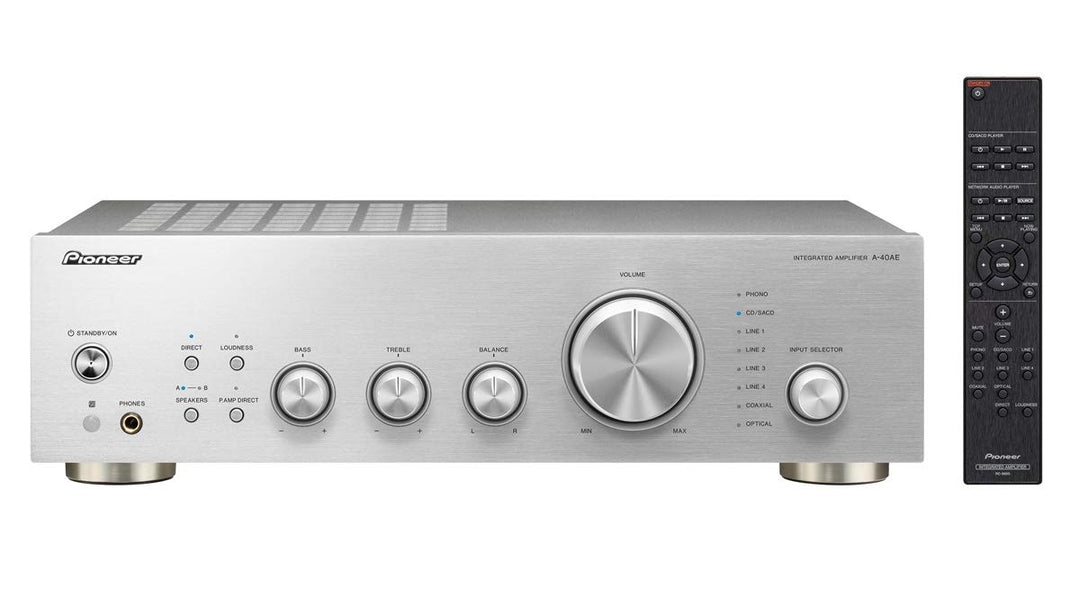 Pioneer A-40AE Vollverstärker – 2x 60W, Direct Energy Design, MM-Phono-Eingang, Digitaleingänge, Alu