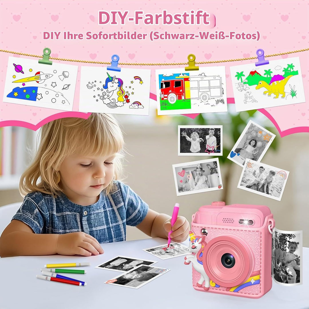 Gofunly Sofortbildkamera Kinder, 1080P HD Kinderkamera Sofortbildkamera mit 32GB Karte &amp; DruckerPapi