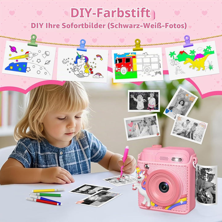 Gofunly Sofortbildkamera Kinder, 1080P HD Kinderkamera Sofortbildkamera mit 32GB Karte &amp; DruckerPapi