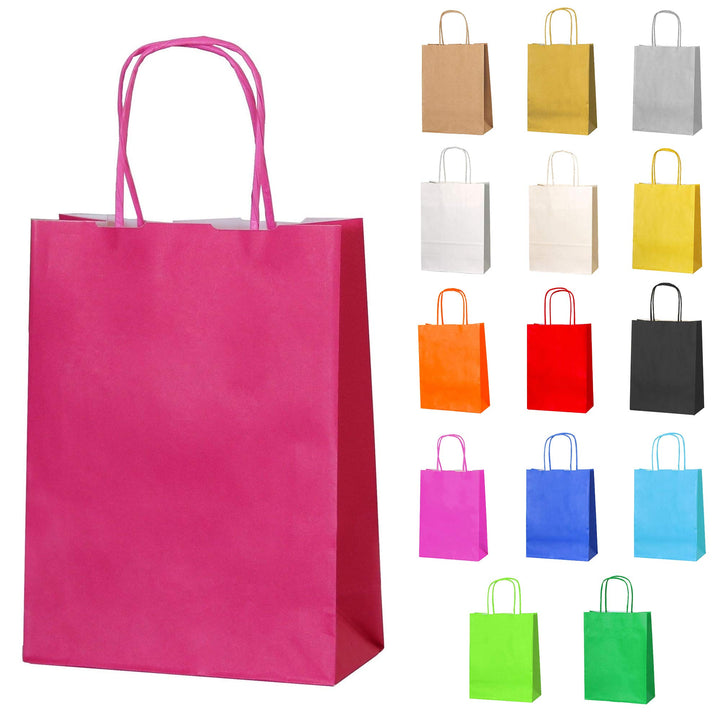 Thepaperbagstore 25 Fuchsia Klein Partytüten aus Papier mit Henkeln – 18x22x8cm – Bunte Geschenktüte