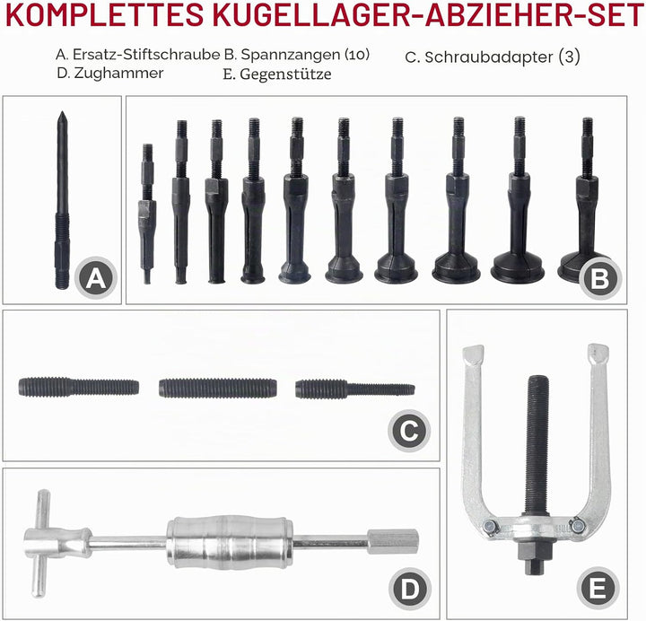 DAYUAN 16 TLG. Innenlager Abzieher Grundloch Lagerabzieher Werkzeug mit Gleithammer Satz