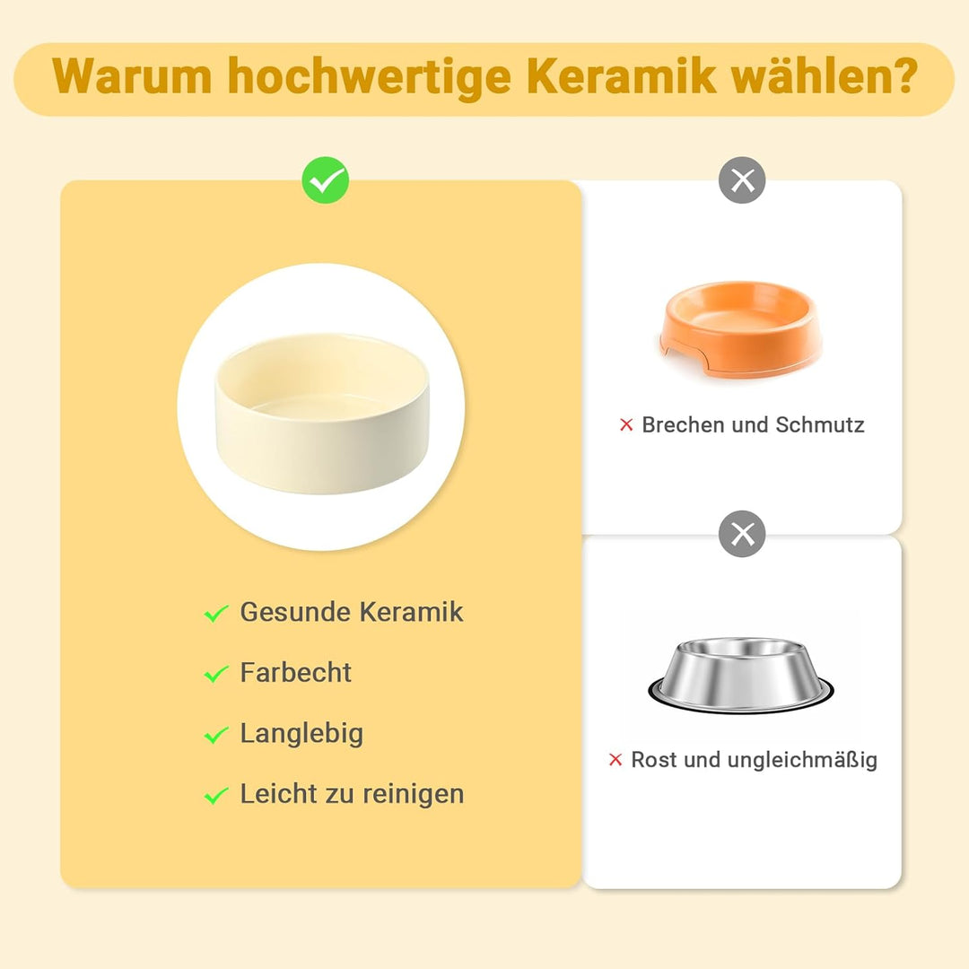 SPUNKYJUNKY Hundenapf Keramik Fressnapf Erhöhter Futternapf Wassernapf mit Bambus Ständer für mittel