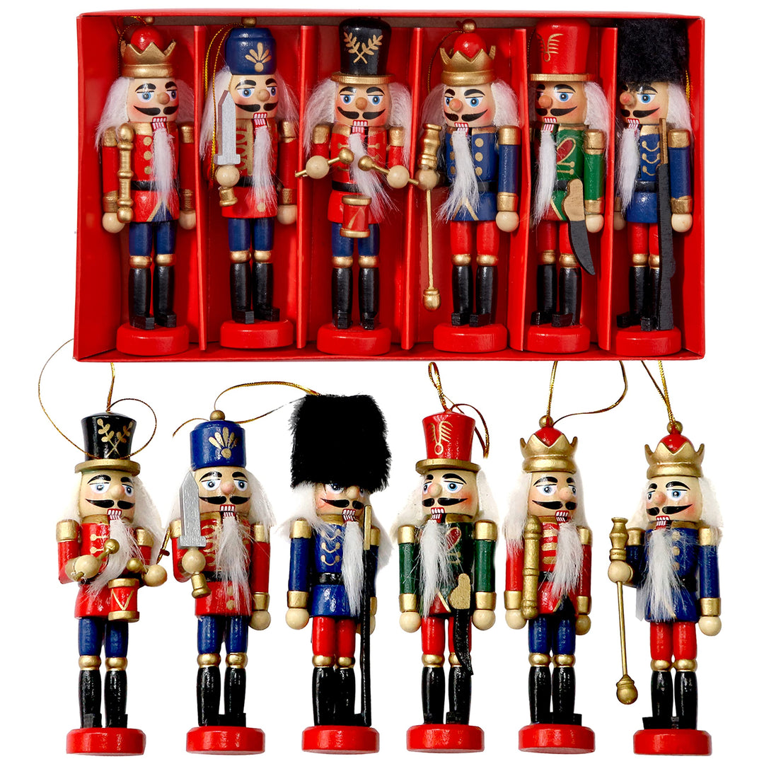 THE TWIDDLERS 6 Traditionelle Weihnachts Nussknacker aus Holz, 13cm - Christbaumschmuck Weihnachtssc