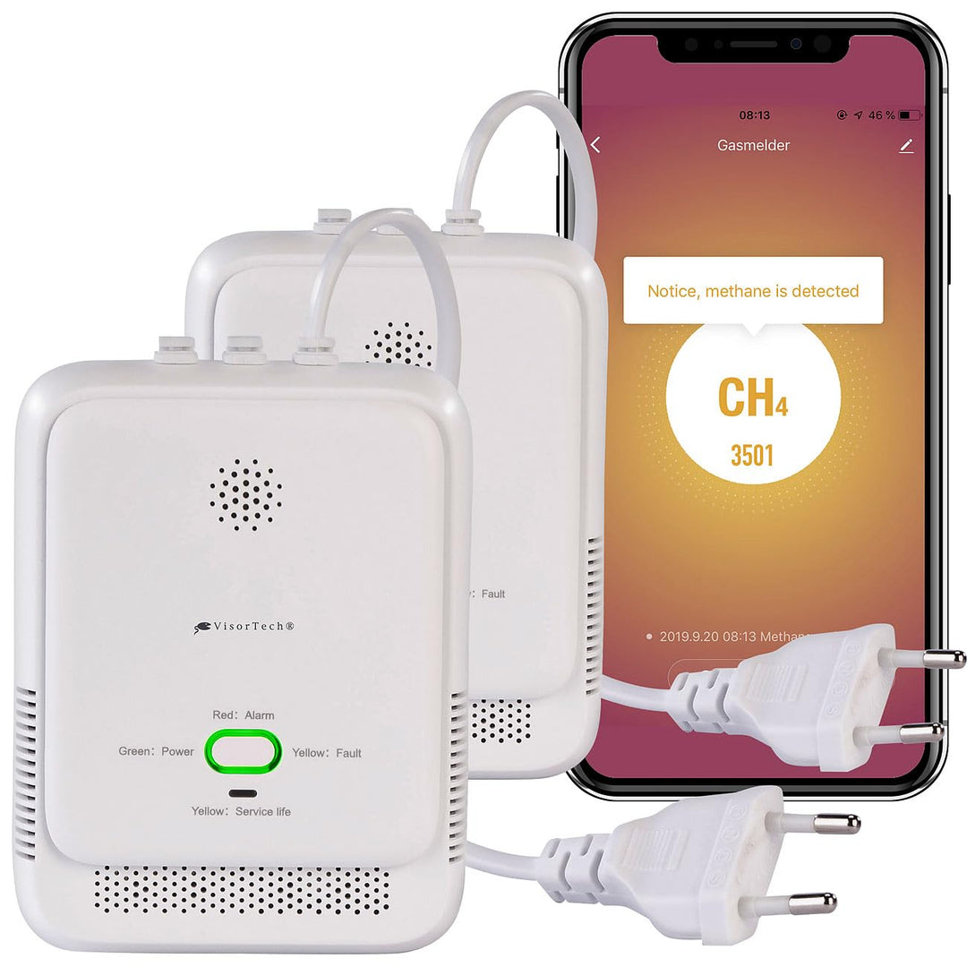 VisorTech Elesion Gasmelder: 2er-Set Smarter Multi-Gasmelder für haushaltsübliche Gase, WLAN, App (E