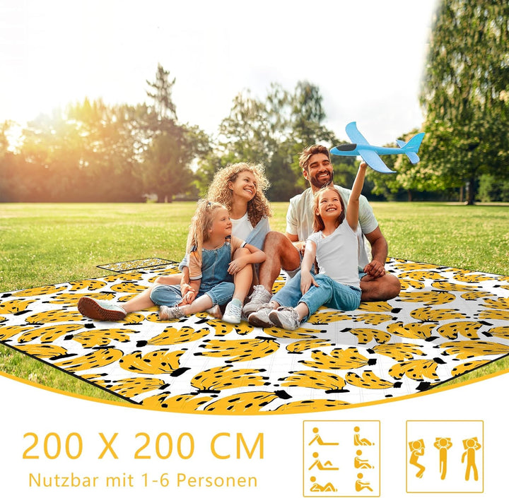 Picknickdecke Wasserdicht, 200x200cm Boho Sandfrei Stranddecke Wärmeisoliert mit Wasserdichter Unter