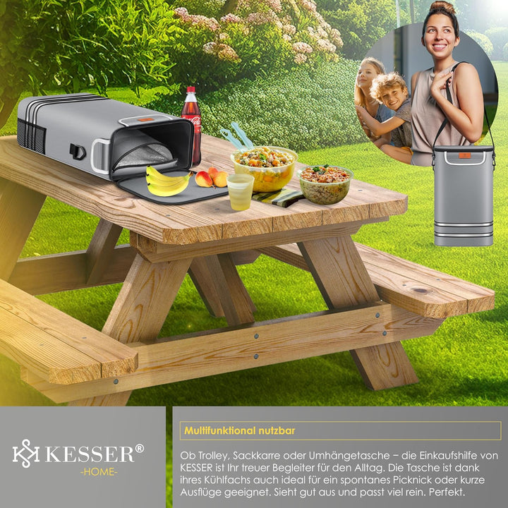 KESSER® Einkaufstrolley klappbar mit 56L Kapazität und belastbar bis 50kg | 3in1 Trolley Sackkarre &
