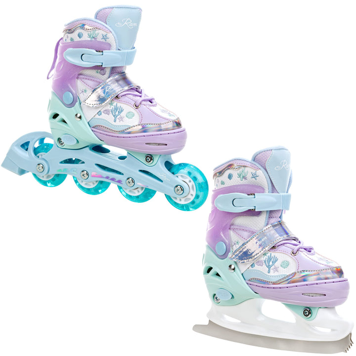 RAVEN 2in1 Kinder Schlittschuhe/Inline Skates Lia/Loret verstellbar mit LED Leuchtrad 27-30 (16,5-18