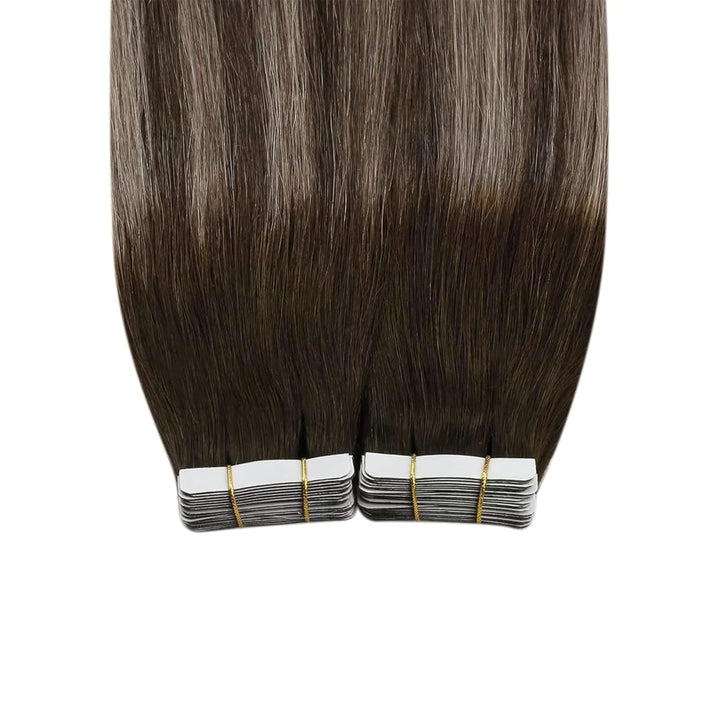 Ugeat Tape Echthaar Extensions Dunkelbraun Balayage Invisible Tape Extensions Echthaar Aschblond Omb
