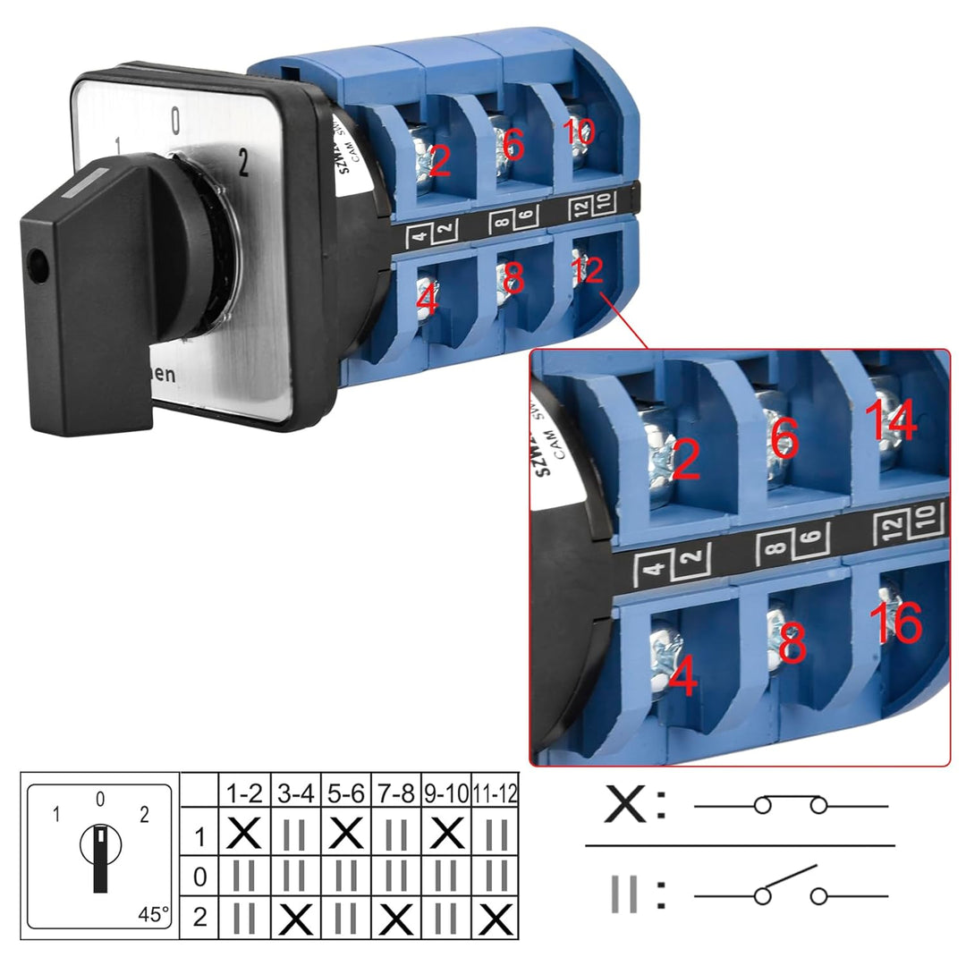 Heschen Universal-Rotationsschalter SZW26-63/D303.3, 660V 63A, Ein-/Aus-Schalter, 3 Phasen, 12 Klemm