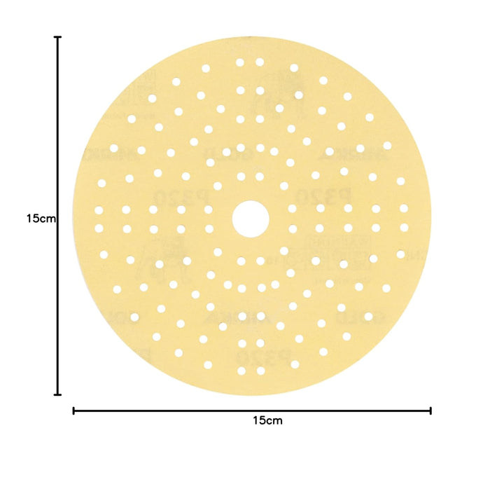 Mirka Gold Universal-Schleifpapier Ø 150mm Klett 121-Loch / Korn P320, 100 Stk / Zum Schleifen von G