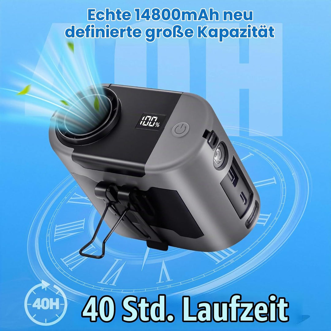 Taillen Ventilator 14800mAh 40H, Tragbarer Ventilator Wiederaufladbar, 5 Geschwindigkeiten 16000U/mi