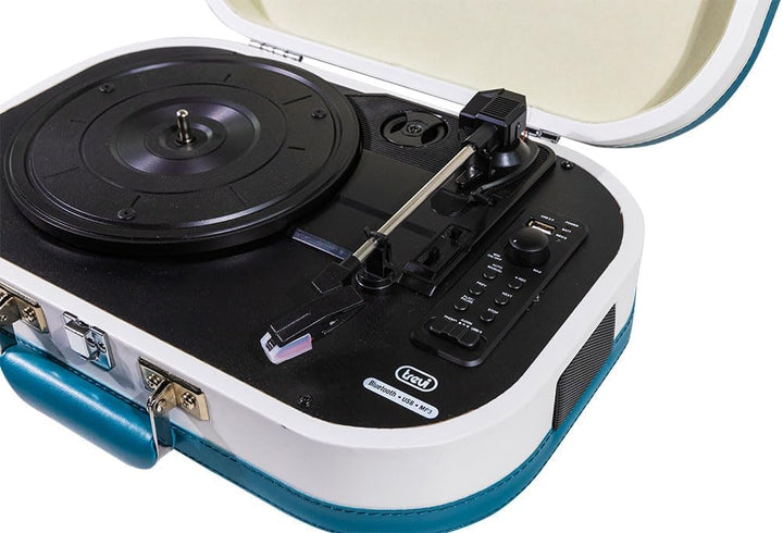 Trevi TT 1020 BT Vintage-Plattenspieler mit Bluetooth, MP3, USB und Encoding-Funktion, Türkis türkis